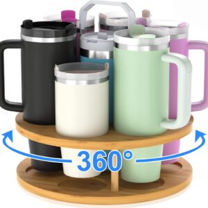 360° Rotating Bamboo Tumbler & Water Bottle Organizer